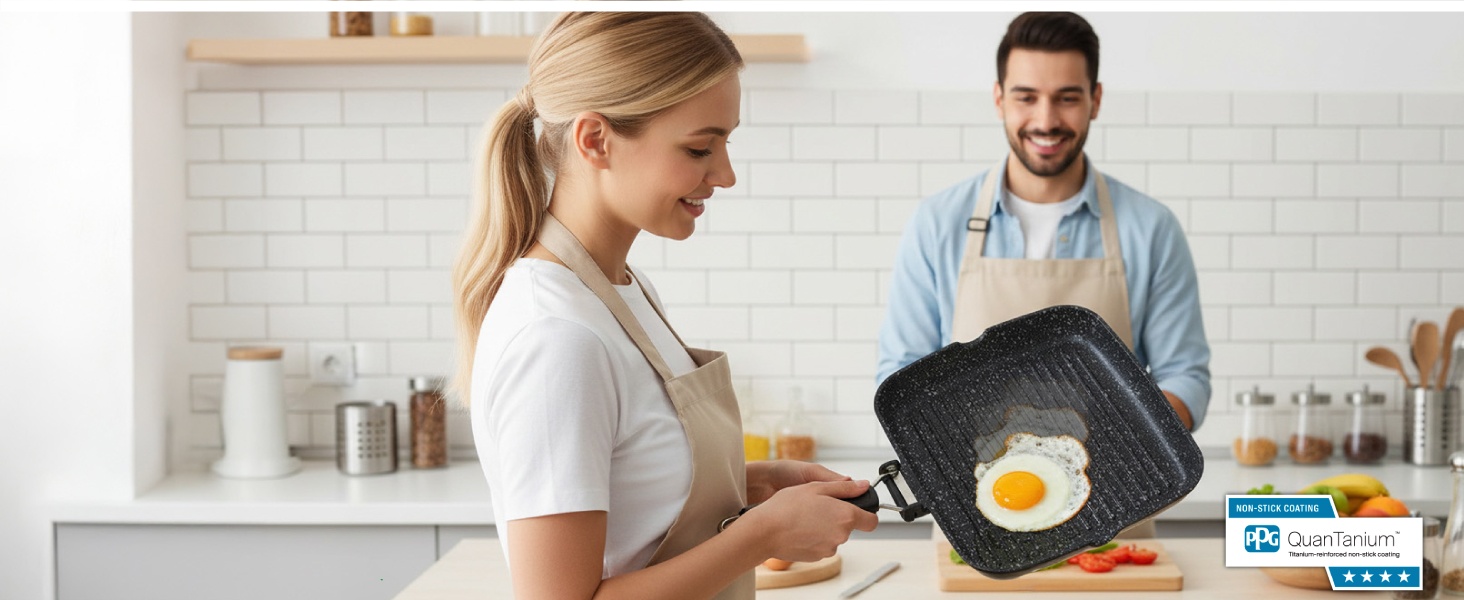 Гриль-сковорода Brieve Black Titanium індукційна, алюмінієва, з антипригарним покриттям, складана, 20x20 см