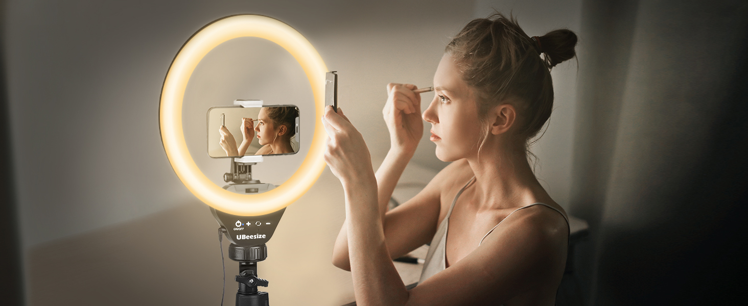 Ringlicht UBeesize 12 дюймів з триподом, 62 дюйми, для відео та стрімінгу, сумісний з телефонами, камерами, веб-камерами, сенсорне керування, білий, теплий, денне світло