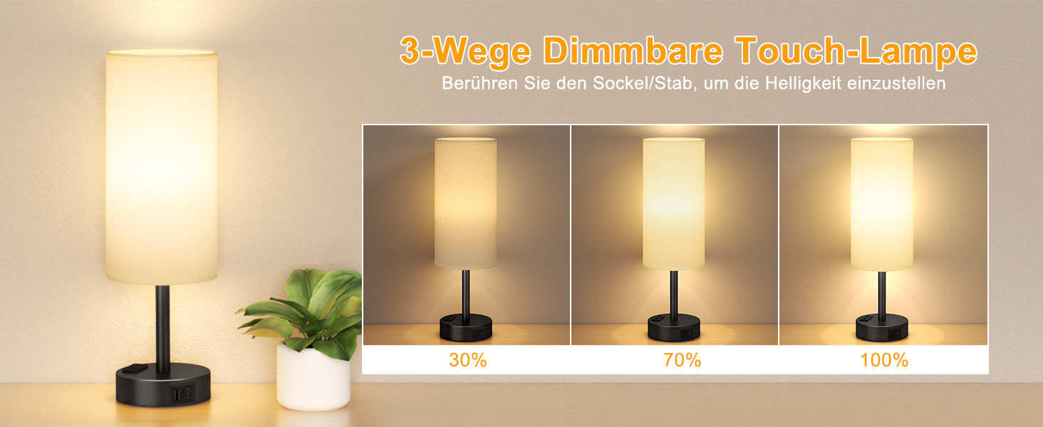 Настільна лампа Kakanuo з торшером, USB-порт, регулювання яскравості, тканинний абажур, для спальні, вітальні, дитячої кімнати, офісу (з лампочкою), білий A