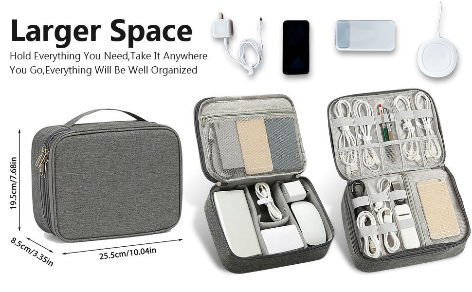 Органайзер для кабелів Neusid: водонепроникна сумка-організатор для подорожей, 3 відділення, для USB-кабелів, Power Bank, сірий