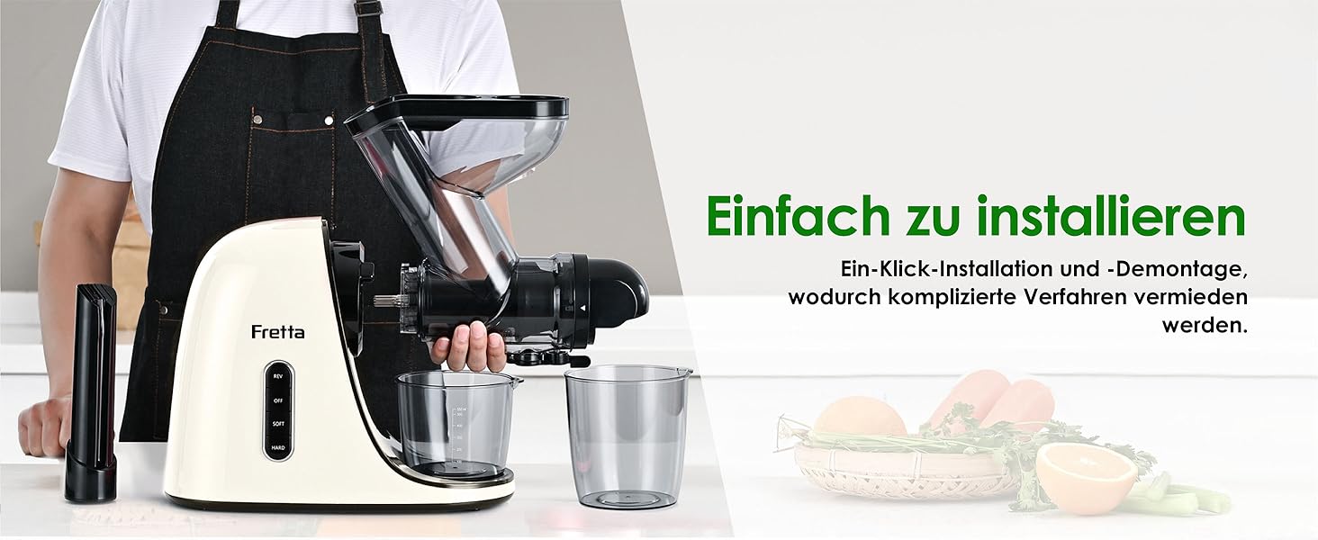 Електричний соковитискач Fretta Slow Juicer: холодний віджим, 76 мм, для овочів та фруктів, легке очищення