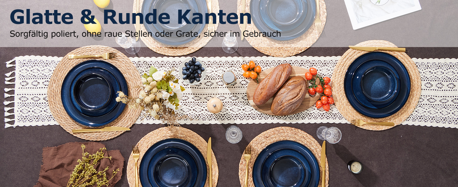 Набір посуду Onader на 6 осіб (18 предметів) - Тарілки, миски, десертні тарілки, кераміка, блакитний, для миття в посудомийній машині