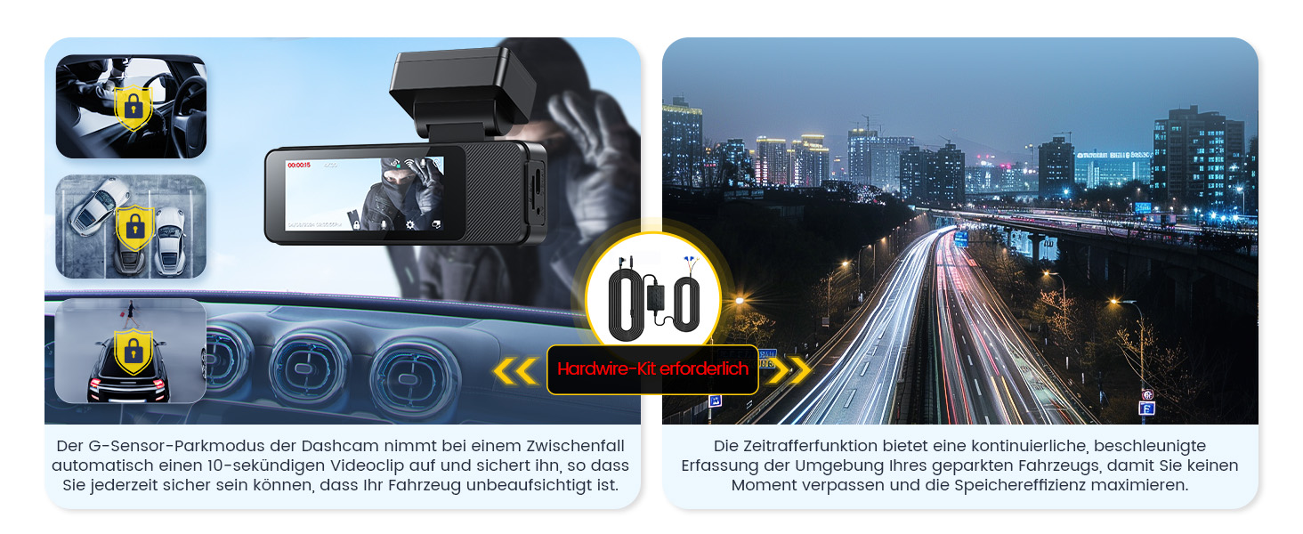 Відеореєстратор GKU Dashcam Auto: 4K/2.5K, GPS, Wi-Fi, Dual, 64GB, Паркування, WDR, 170° Кут огляду, G-сенсор, Loop, Макс. 256GB, Чорний