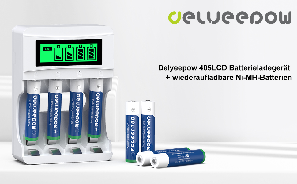 Зарядний пристрій для акумуляторів AAA з LCD-дисплеєм, 8 шт. акумуляторів 1.2V 1100mAh NiMH, 4 слоти для зарядки