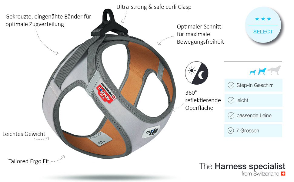 Жилет-шлейка Glow curli Clasp з світловідбиваючим покриттям, сірий, розмір M