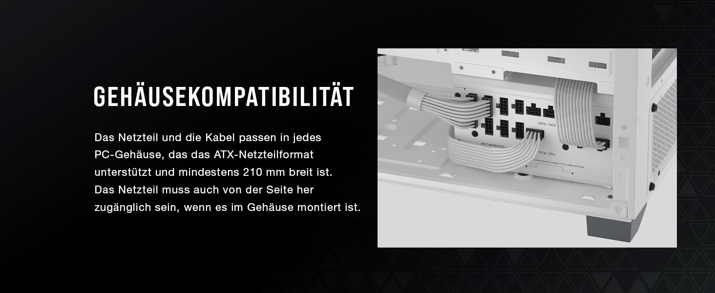 Блок живлення Corsair RM1000x Shift 1000W White, ATX 3.1 & PCIe 5.1, 80 Plus Gold, повністю модульний, бічний інтерфейс підключення, Zero RPM