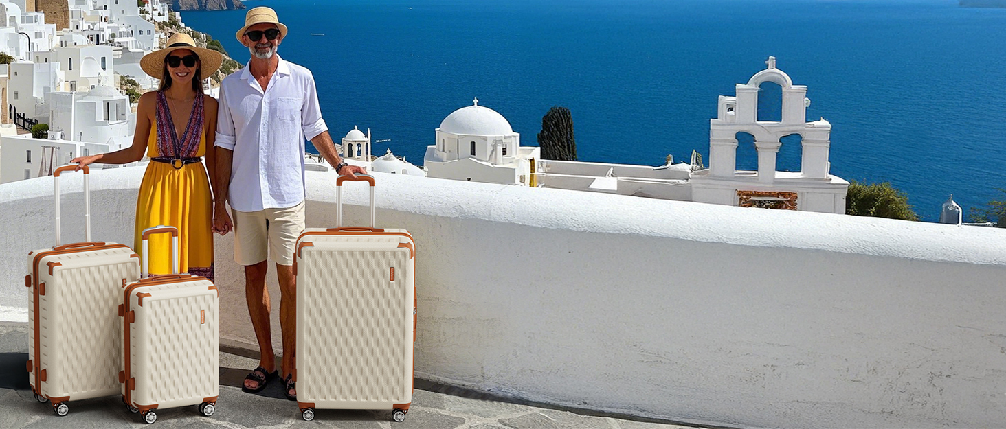 Набір валіз Melalenia 7шт з жорстким корпусом, легкий, з 4 колесами та TSA-замком. Включає косметичку, сумку для подорожей та кулькову сумку (Білий).