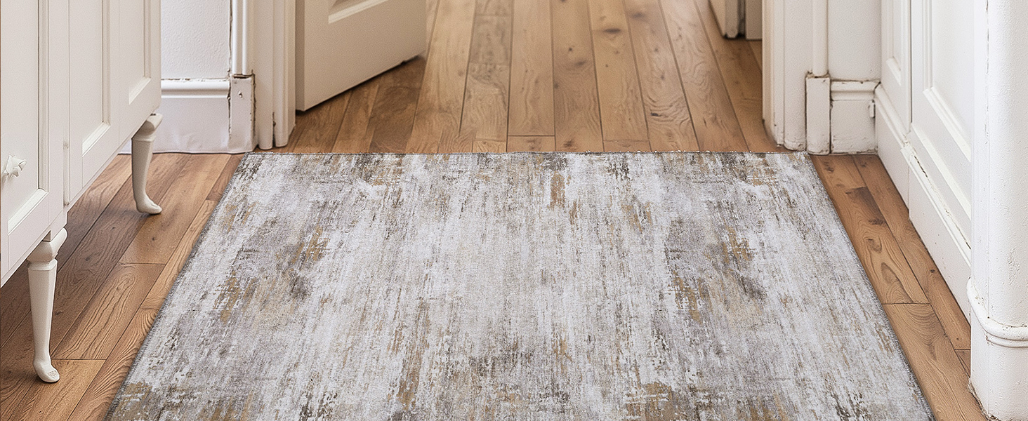 Килимок для дому COLOR&GEOMETRY 60x90 см з TPE-покриттям, сірий (бежевий та сірий-02), низький профіль, легко миється