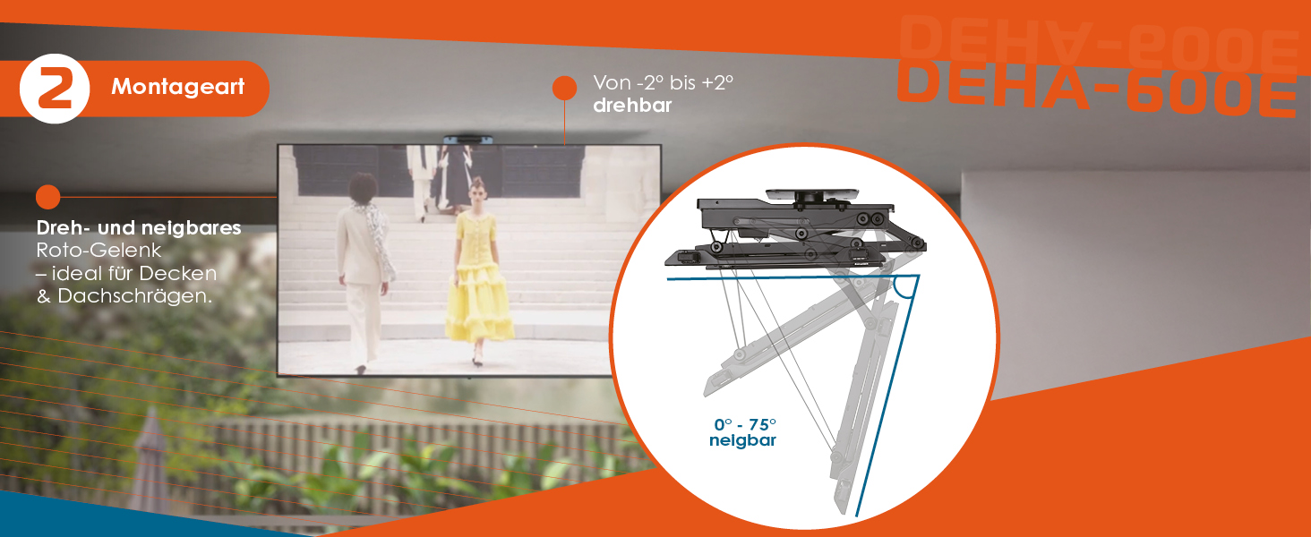 Xantron DEHA-600E Electric Tilting and Swivel TV Ceiling Mount - 32-75 Inch, Voice Control Remote Included