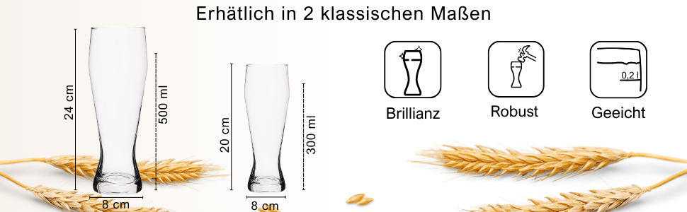 Набір келихів для пшеничного пива Van Well 0,5 л, прозорі, 6 шт. — Склянки для білого пива, підходять для гастрономії та барів, стійкі до миття в посудомийній машині