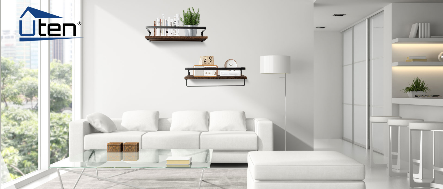 Настінна полиця з дерева, 2 шт. у комплекті, світло-коричнева, для спальні, вітальні, ванної кімнати, кухні, офісу (ретро-кавовий колір)