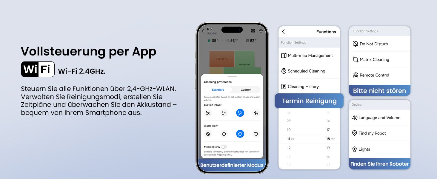 Робот-пилосос Proscenic Q10 з функцією миття, 8000Pa, 200 хвилин роботи, лазерна навігація, керування через додаток, Alexa, Siri, Apple Watch, пульт дистанційного керування для підлоги та килимів