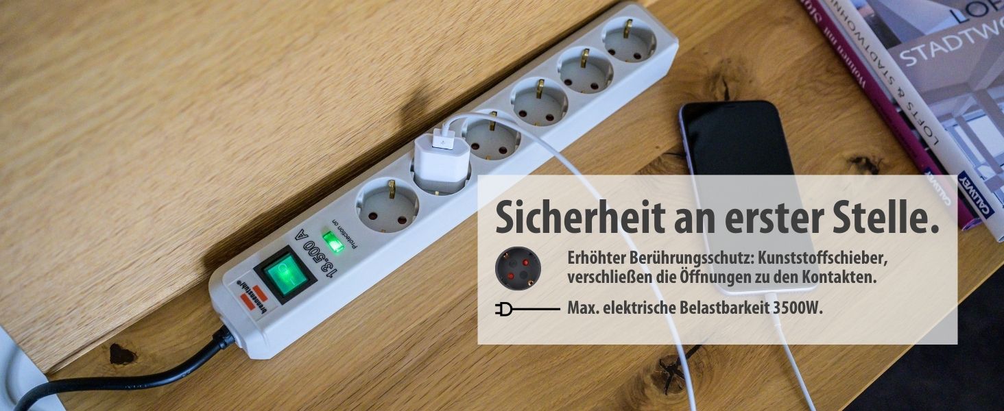 Бренненштуль Eco-Line Розподільний блок 6 розеток з захистом від перенапруги (сірий)