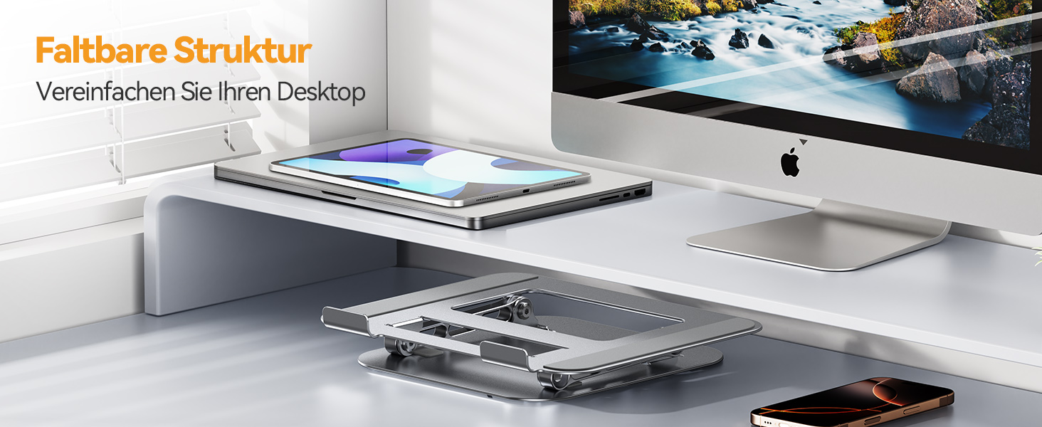 Підставка для ноутбука TECKNET регульована по висоті, ергономічна, складна, з вентиляцією, сумісна з 11-17.3 дюймами, для MacBook та планшетів (срібна)