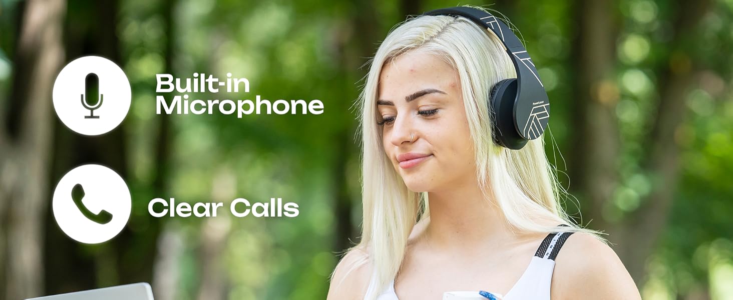 Бездротові навушники PowerLocus Over-Ear з Bluetooth, мікрофоном, складні конструкції, м'які амбушюри, Hi-Fi стерео бас, для дітей/дорослих/TV/PC/Home Office (Чорний/Золотий)