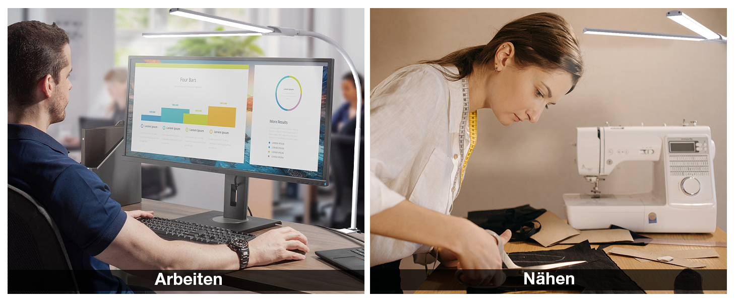 LED лампа настільна для офісу та дому, світло для монітора, 1400 люмен, регульована яскравість, кріплення-прищіпка, світло для робочого місця, гнусий шийка, подвійний насадка, 5 режимів кольору та рівнів яскравості, білий колір, 64 см