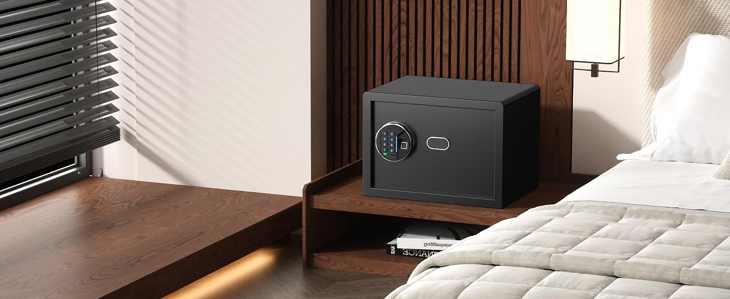 Сейф Grimtron з біометричним сканером відбитків пальців, 22л, LED-підсвічування, тихий режим, антивандальний, з нержавіючої сталі, чорний