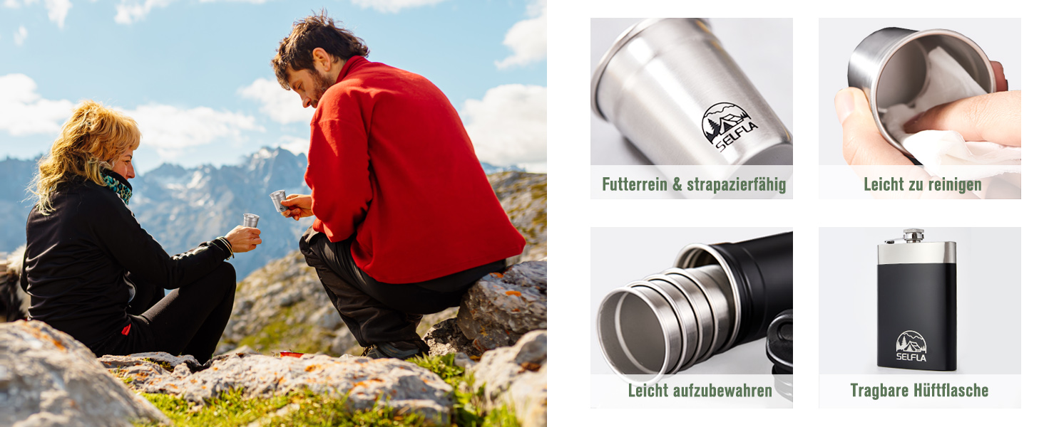 Набір стаканів з нержавіючої сталі SELFLA – стакани та пляшка для кемпінгу, подорожей, альпінізму та пригод – легкі, міцні, легко миються