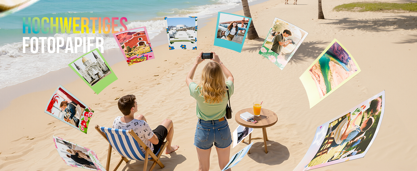 Портативний міні-принтер Nelko PP01 для фотографій з телефону (iOS & Android), 20 папірців, наклейки, білий