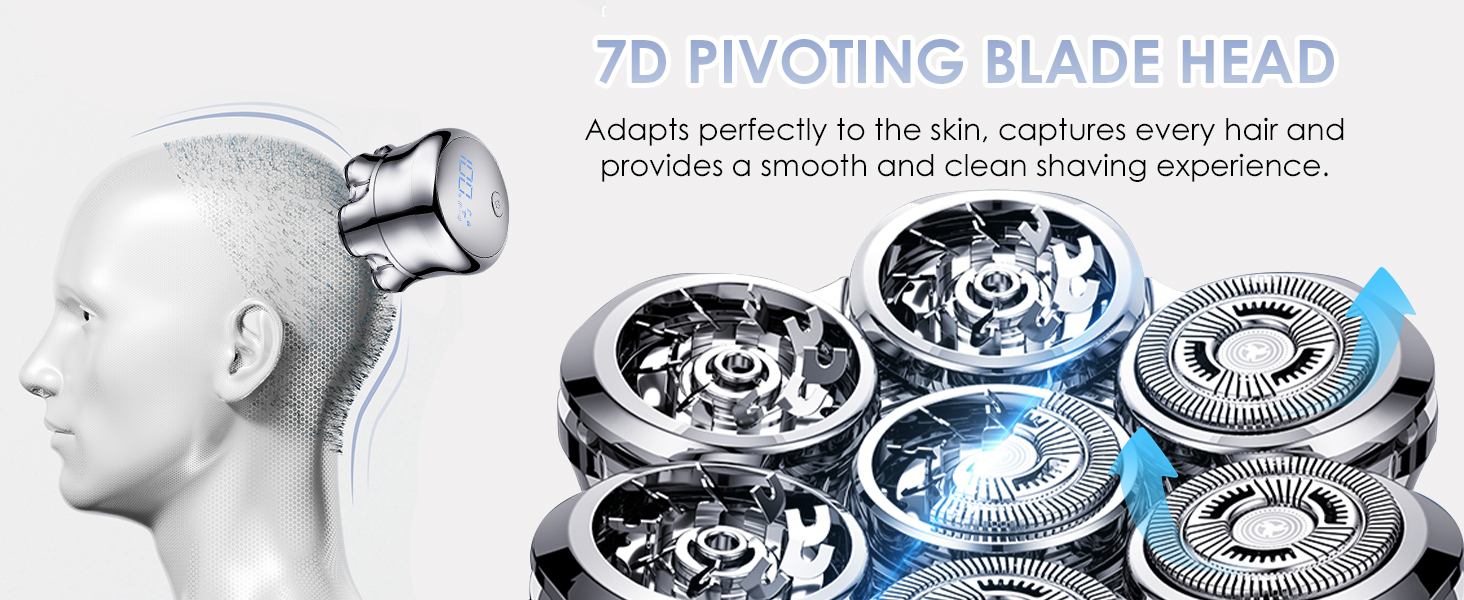 Електрична бритва чоловіча 7D Glatzen з плаваючою головкою, LED-дисплеєм, 2 режимами, Type-C зарядка, срібляста