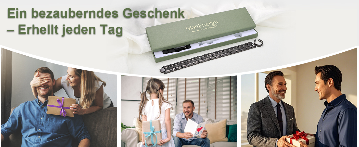 Браслет на зап'ястя MagEnergy для чоловіків з 3 потужними магнітами - Елегантний дизайн, чиста мідь, регульована довжина, чорний браслет-сет