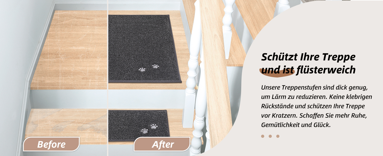 BEQHAUSE Non-Slip Stair Treads - 15 Pack, Washable Carpet for Stairs - Safe for Kids, Seniors & Pets, 22x70cm (8.7 x 27.5 inch), 100% Polyester with TPE Backing