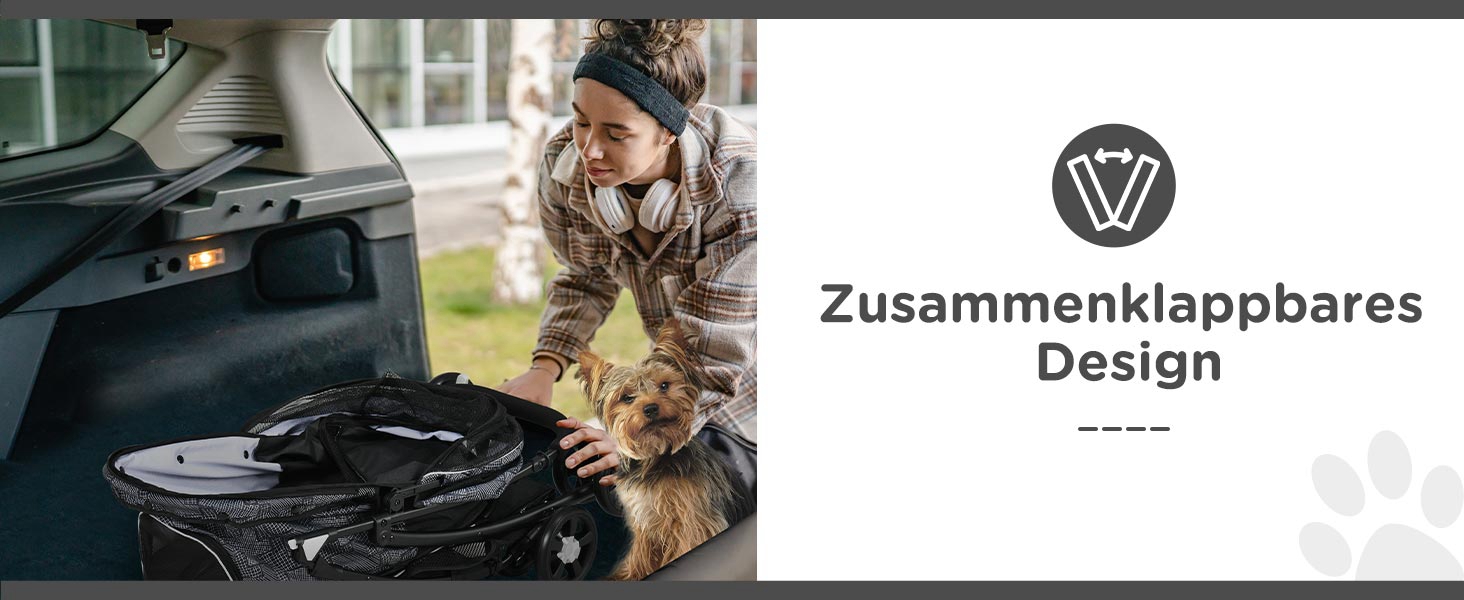 Візок для собак PawHut, складний, з подушкою, для котів та собак, чорний, 600D Oxford