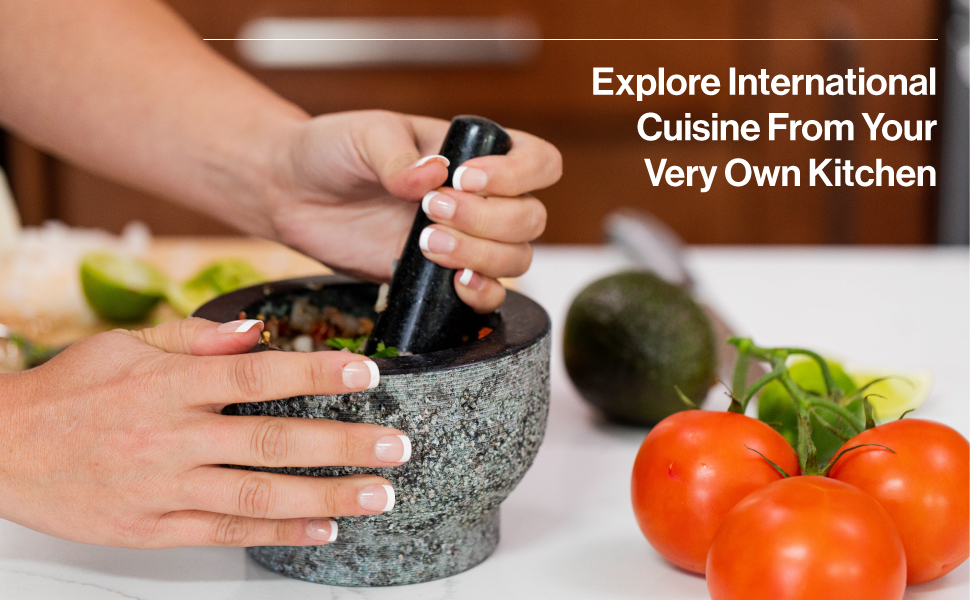 Гранітна ступка з пестиком Molcajete (6 дюймів) — велика кам'яна чаша для розтирання спецій, трав, приготування гуакамоле, сальси та песто, об'єм 2 чашки