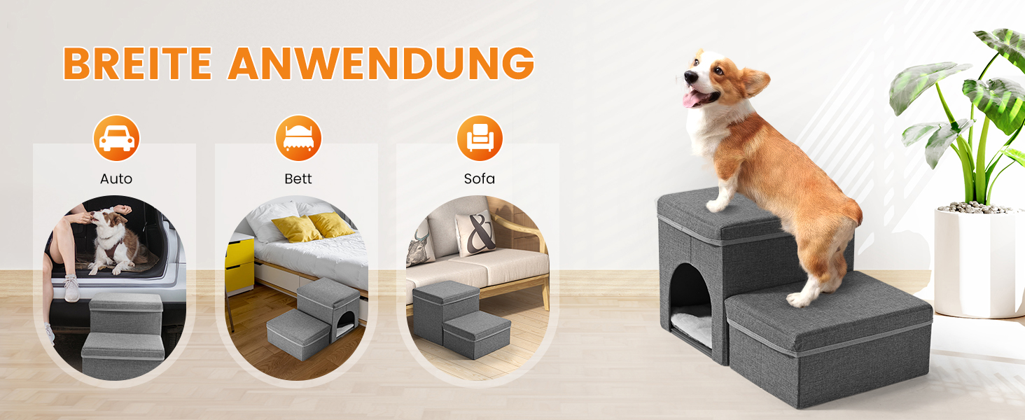 Сходинка для собак Sunowl 2 сходинки, складана, широка, з місцем для зберігання, для маленьких собак та котів, м'яка, неслизька поверхня