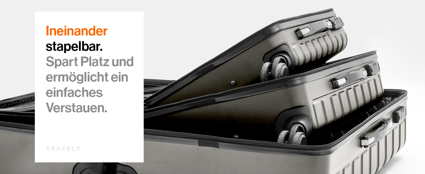 Набір валіз Travely з полікарбонату: 77см, 67см, ручна поклажа, TSA-замок, колір - місячний сірий