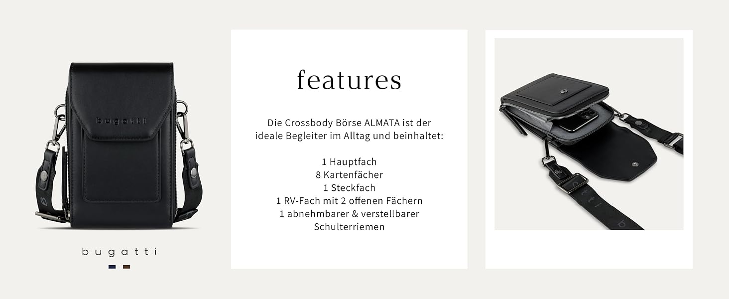 Сумка Bugatti Almata на плече з відділенням для смартфона, кросбоді для жінок, чорна