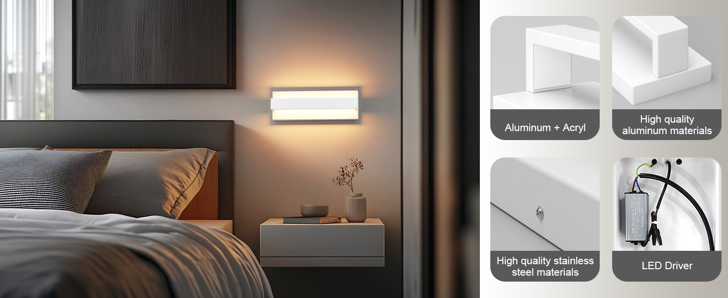 Klighten LED настінна лампа 16W, тепле світло 3000K, для вітальні, спальні, коридору, балкону, сходи, з алюмінію та нержавіючої сталі