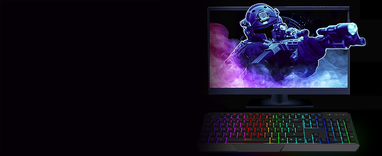 KLIM Chroma - ігрова клавіатура QWERTZ DE з підсвічуванням RGB, USB, водовідштовхувальна, ергономічна, для PC, Mac, PS5, PS4 - чорна