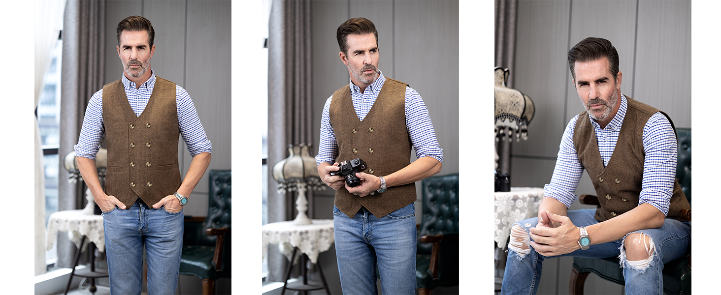 Стильний жилет чоловічий Solovedress Vintage з вовни, Regular Fit, для весілля та Groomsmen, сірий, XL