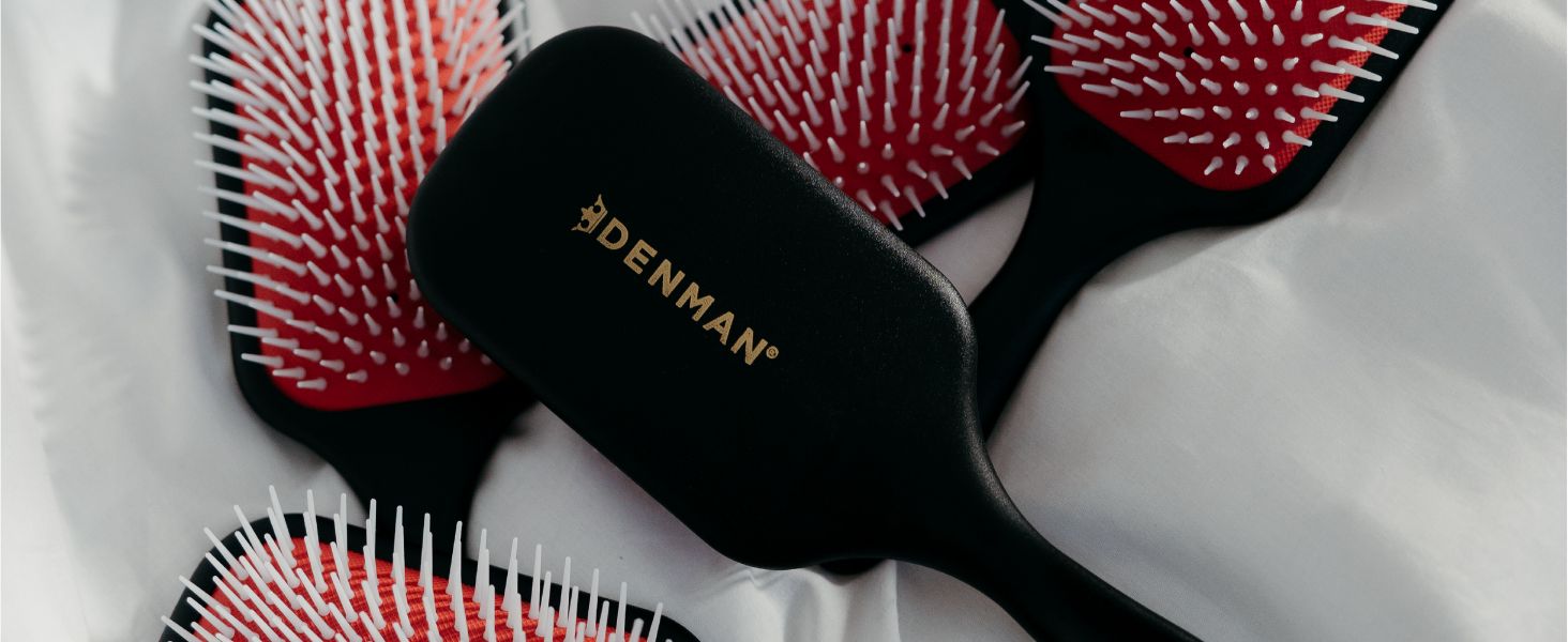 Щітка для волосся Denman Power Paddle - для розчісування, сушіння та укладки, D3 піни, червоно-чорна, P038