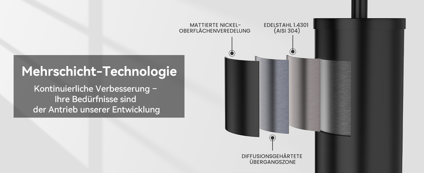 Торцева щітка для унітазу DOWRY з тримачем, 2 насадки, металева, чорна, циліндрична