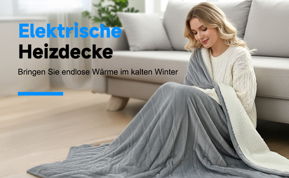 Електрична гріюча ковдра 180x130 см, плюшева ковдра з автовимкненням, 6 таймерів, 6 режимів нагріву, Sleep-Mode, гріюче підлое для дивана та ліжка, сірого кольору, можна прати, швидкий нагрів