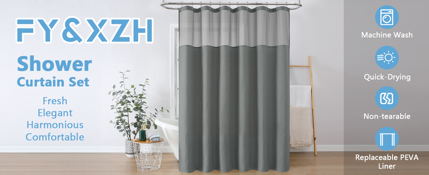 Шторка для душу FY&XZH з гачками, важка, водонепроникна, з ТПУ-покриттям, стиль готелю з сітковим вікном, 2 гачки, зелений (83 x 83 см)