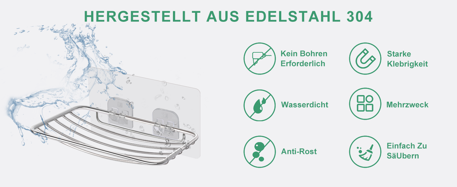 Тримач для мила без свердління Uten, нержавіюча сталь, самоклеючий, з 2 гачками, для ванної, кухні (сріблястий, овальний, 2 шт.)