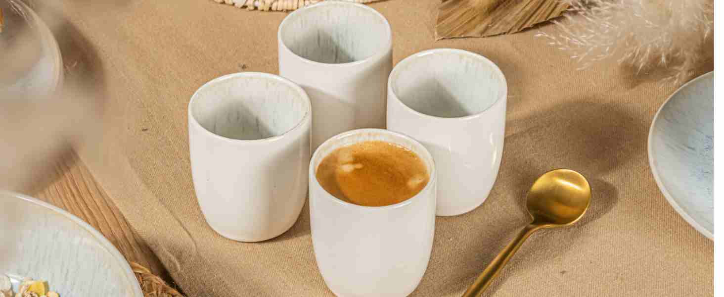 Набір чашок для еспресо SÄNGER Santorini (4 шт.) - кремовий колір з блакитним градієнтом, 80 мл, PREMIUM COLLECTION