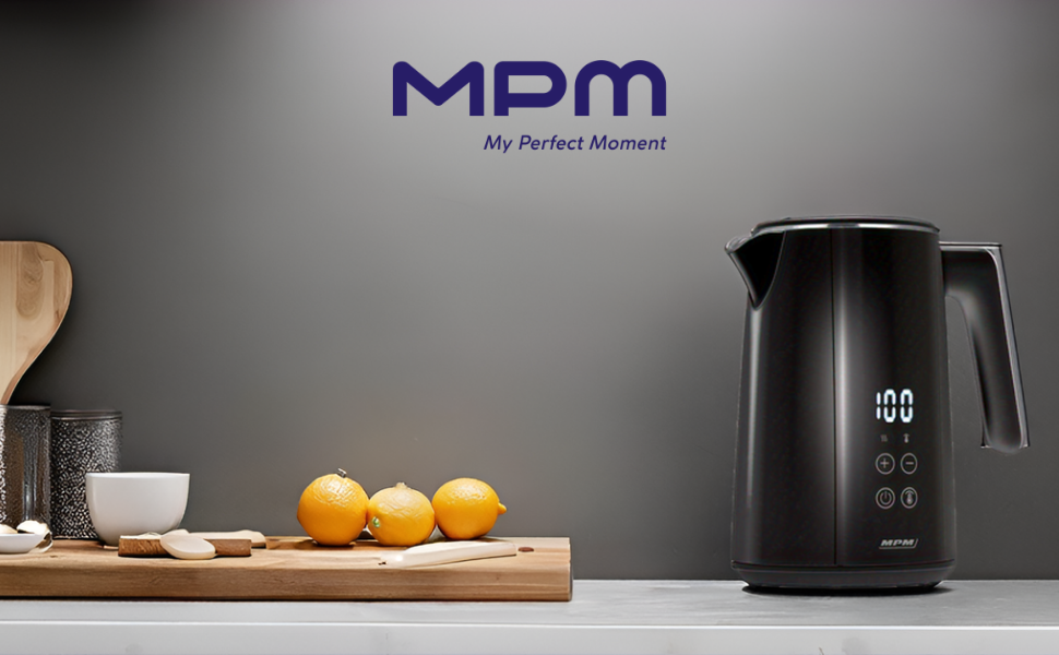 Електричний чайник MPM MCZ-120, 1.5L, з подвійними стінками, регулювання температури 40–100°C, нержавіюча сталь, 2200W, тихий, швидкий, сенсорне управління, легкий, елегантний, білий (чорний)