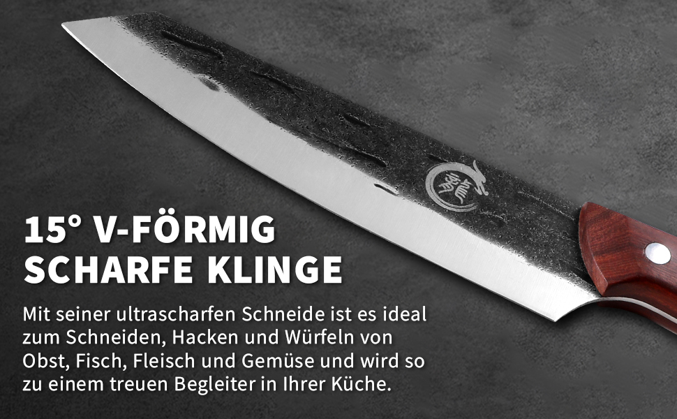 Ніж кухарський Plys 20 см, професійний, з високоякісної нержавіючої сталі, з ергономічною ручкою (чорний)