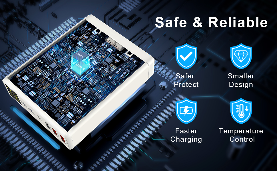 Зарядний пристрій USB 6 портів з LCD екраном GaN 180W для MacBook, iPad, iPhone 16/15/14/Pro/Max, Samsung Galaxy S23 - Білий