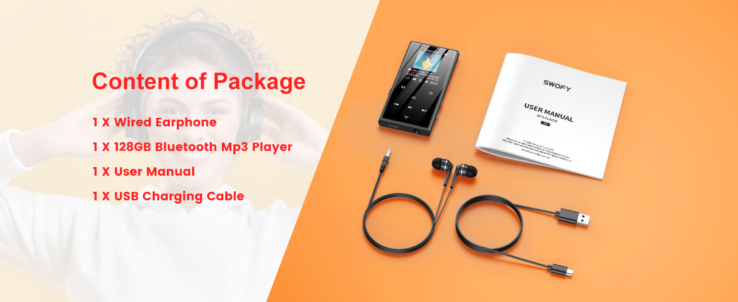 MP3-плеєр SWOFY 128GB з Bluetooth 5.3, 1.8