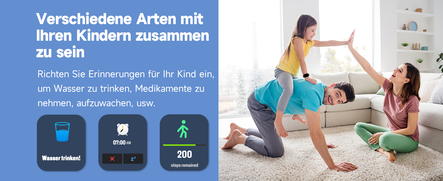 Смарт-годинник BIGGERFIVE для дітей, фітнес-трекер з пульсометром, крокоміром, моніторингом сну, водонепроникний (5ATM), будильник, 1.5' HD-сенсорний екран, для дівчаток та хлопчиків 3-14 років, ремінець нейлон, чорний/червоний