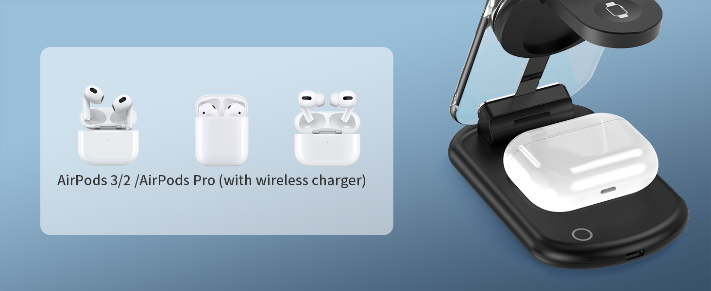 MagSafe Зарядна станція 3-в-1: Бездротовий зарядний пристрій для Apple Watch Series 9/Ultra 2/1, iPhone 16/15/14/13/12, AirPods - Чорний