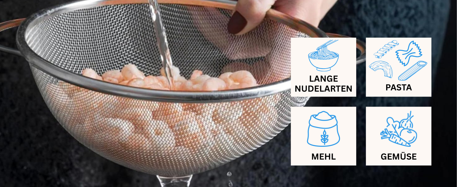 Німецьке сито з нержавіючої сталі з ручками – міцне кухонне сито для макаронів, овочів та іншого, стабільне та довговічне