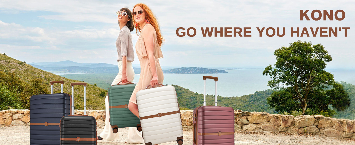 Чемодан KONO 3-в-1: ABS+PC, з коліщатками та кодовим замком (55см, ручна поклажа), червоно-коричневий