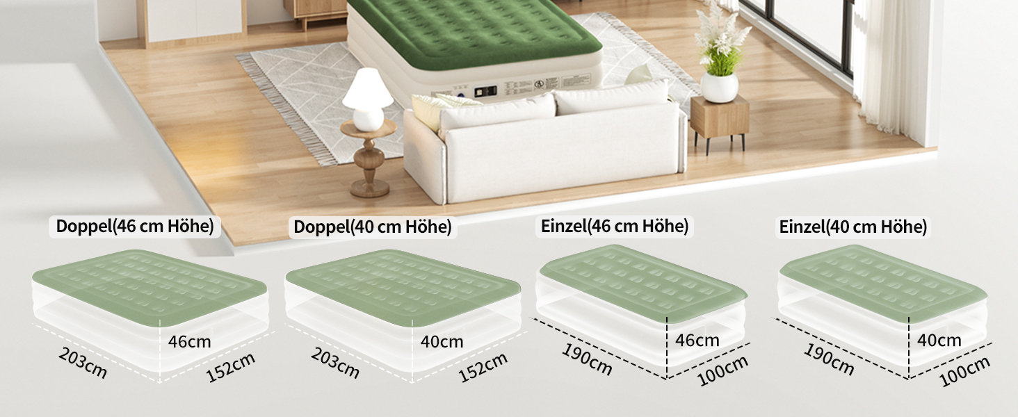 Надувний матрац для 2 осіб 203x152x40 см з електричним насосом, самонадувний, для дому
