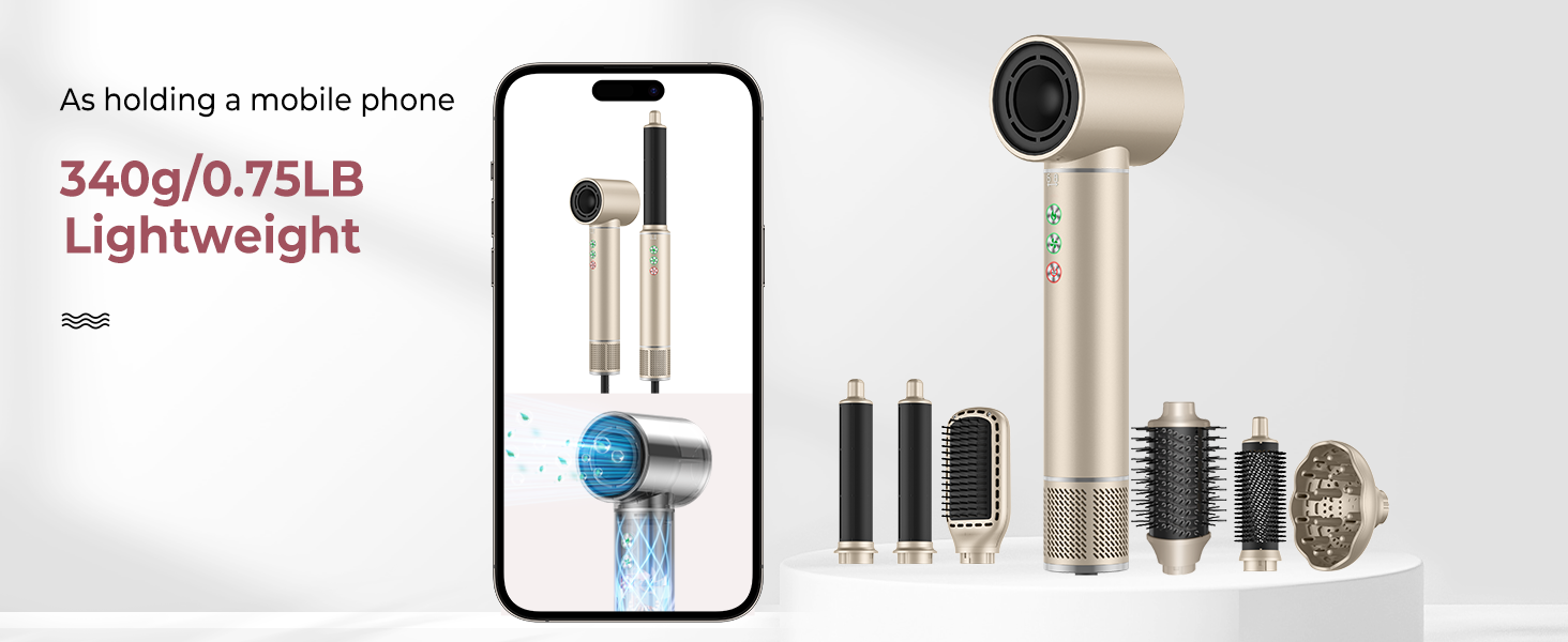 Air Styler 7 в 1: Фен-щітка, фен-щітка з дифузором, плойка для локонів, об'єм та укладка волосся, 1300W, 110000 обертів/хв